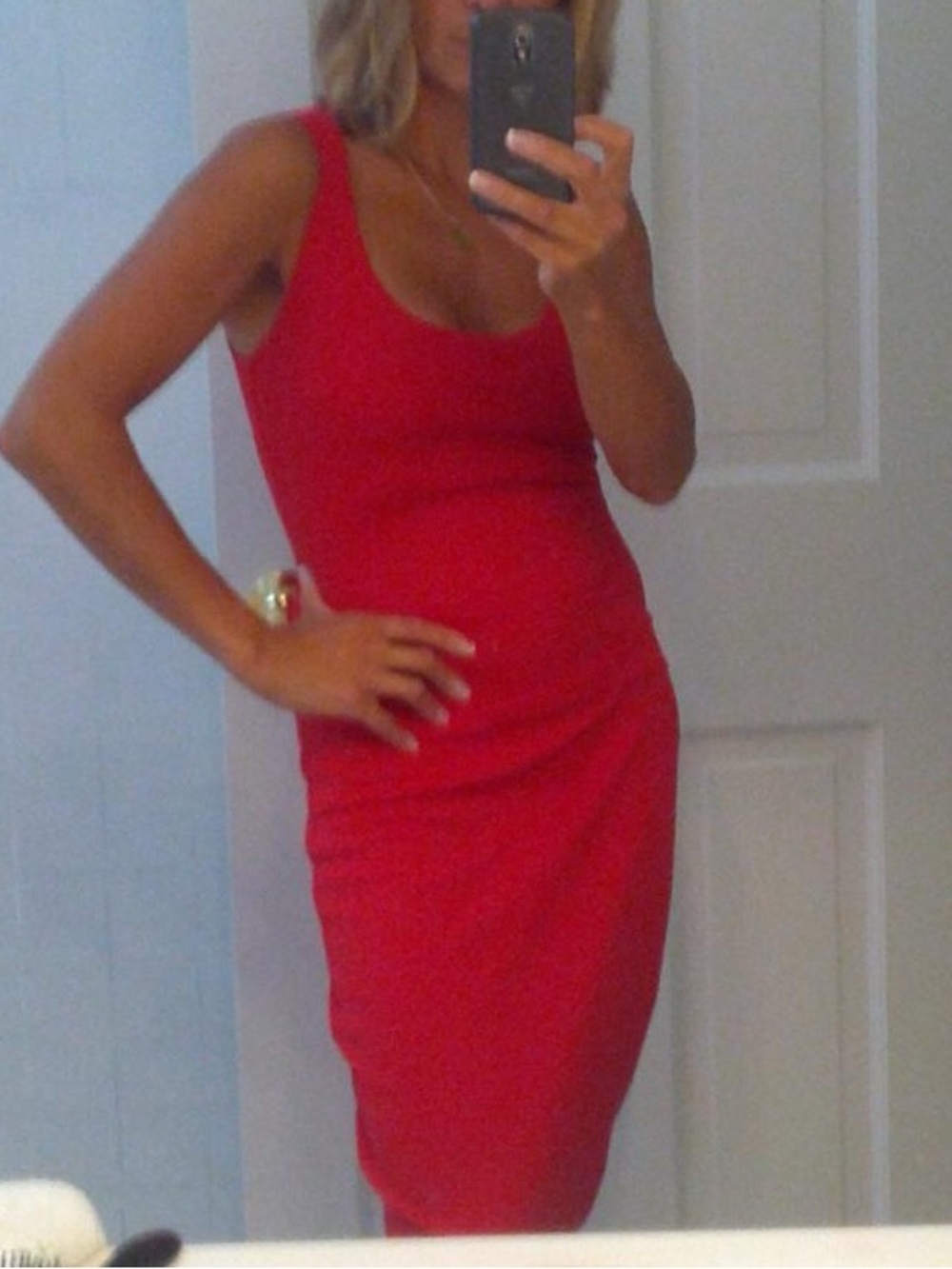 Nicole Miller Crimson Draped Midi Dress